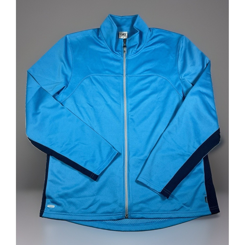 Alo Yoga Mens CoolFit Jacket Size Medium M Blue Full Zip Mesh Track Running Gym